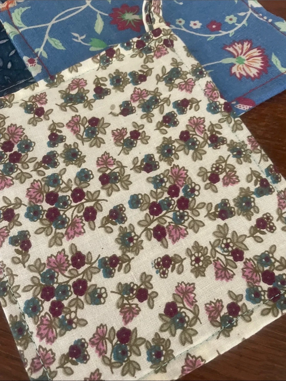 Floral Cotton Pot Holders 4-Pack - Blue, Navy, Cream, White vintage handmade